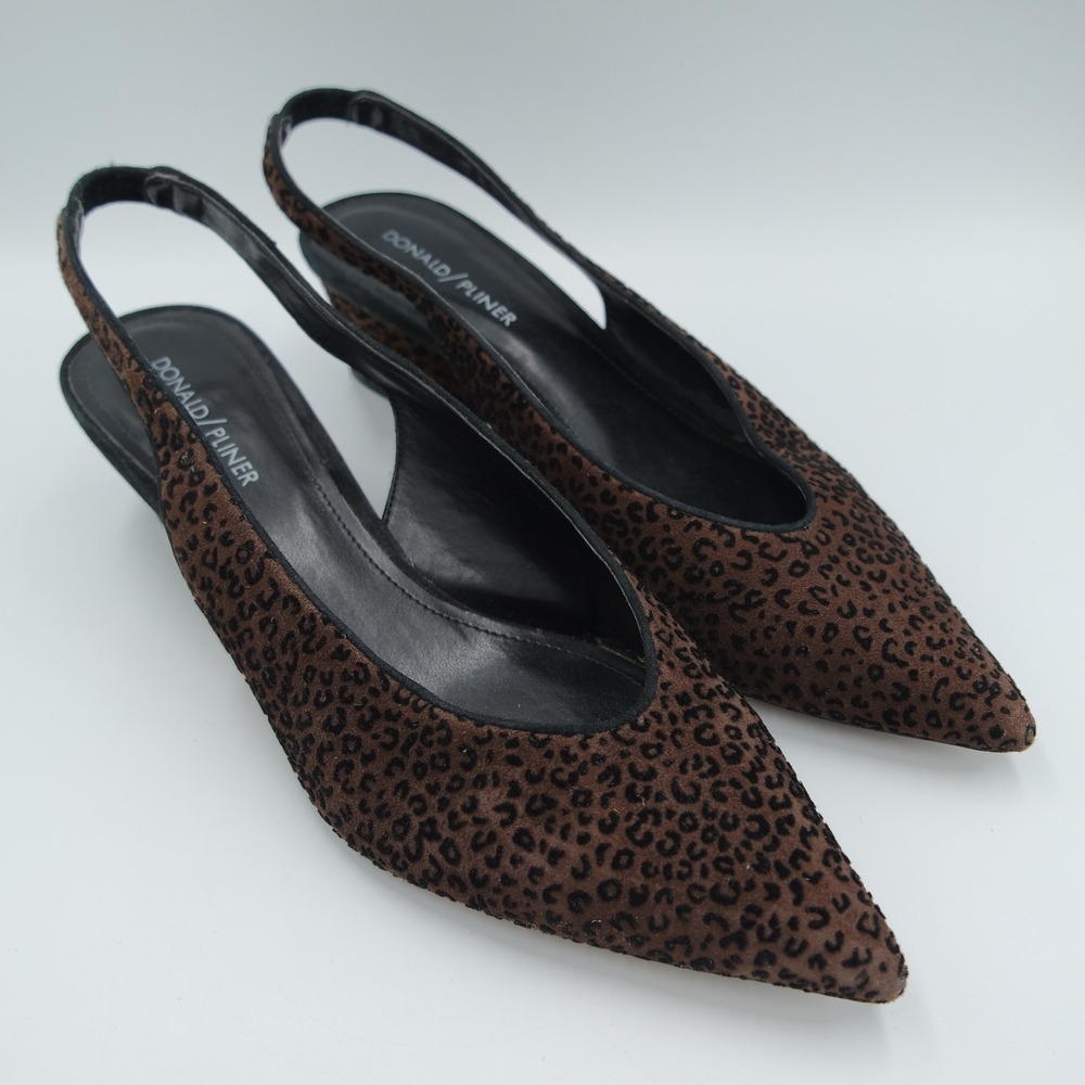 Donald Pliner Gema Womens 10M Leopard Print Slingback Block Heel Pointed Toe